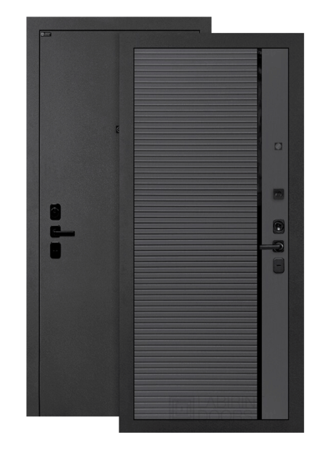 Входная дверь Акустик 22 графит софт, черная вставка , изнутри
